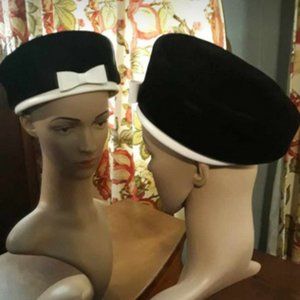 Vintage black and white "cloche" style hat